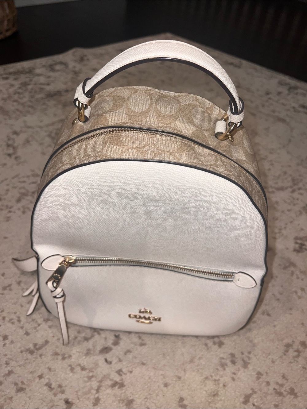 Coach White Leather & Beige Signature Mini Backpack